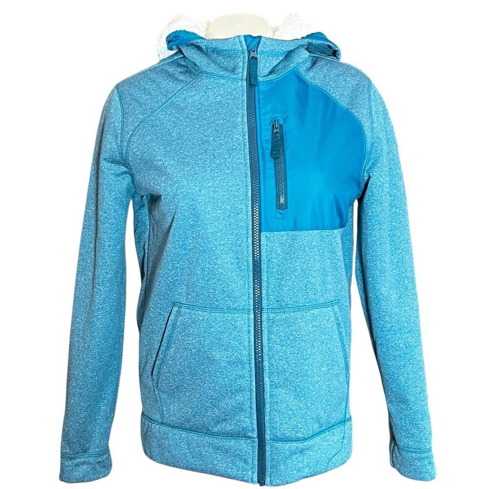 Lands End Kids Turquoise Fleece Lined Full Zip Hooded Jacket XL